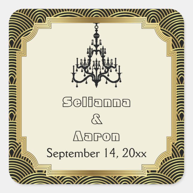 Adesivo Quadrado Art Deco chandelier seigaiha casamento Salve a dat (Frente)