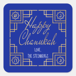 Adesivo Quadrado Art Deco Chanukkah Blue e Dourado Design