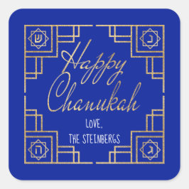 Adesivo Quadrado Art Deco Chanukkah Blue e Dourado Design