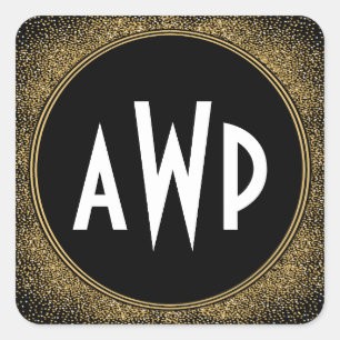 Adesivo Quadrado Art deco da folha preta e Dourado que Wedding