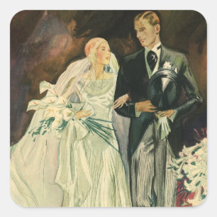 Adesivo Quadrado Art deco do vintage que Wedding Newlyweds dos