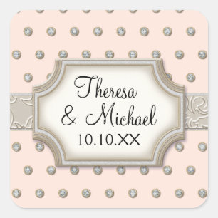 Adesivo Quadrado Art Deco Frame Champagne Prata Jewel Pontos