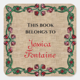 Adesivo Quadrado Art Deco Frame Floral Vermelho Cor-de-rosa Verde P