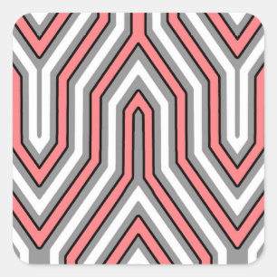 Adesivo Quadrado Art Deco Geométrico - coral, cinza e branco