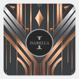 Adesivo Quadrado Art Deco Monogram Circle Name Design