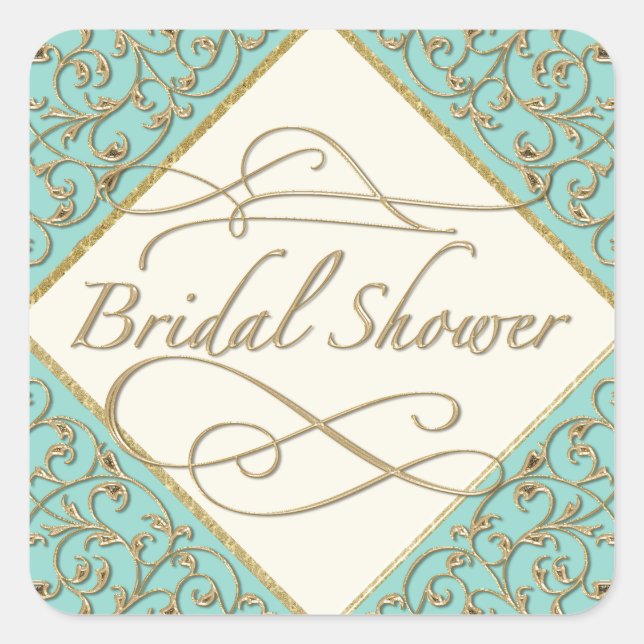 Adesivo Quadrado Art Deco Nouveau Lace Ouro Damask Calliografia (Frente)