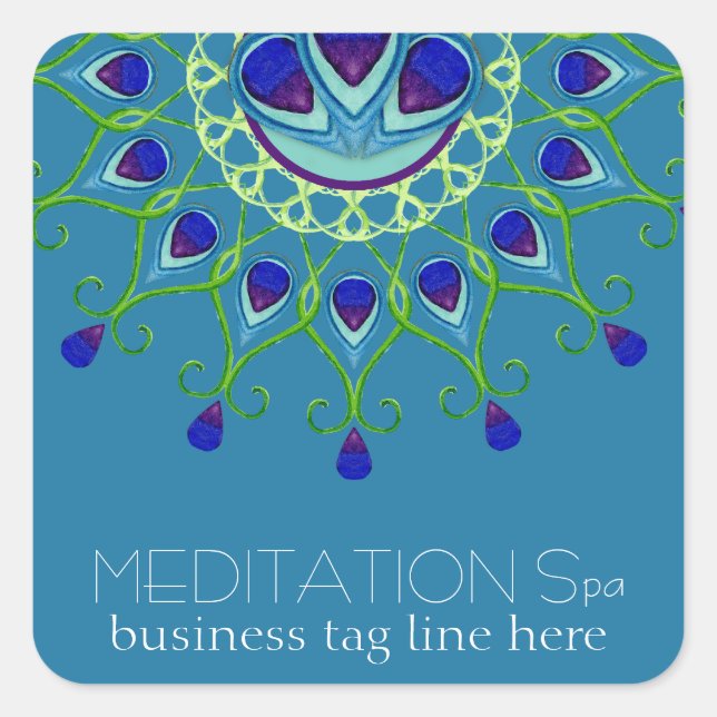 Adesivo Quadrado Art Deco Nouveau Peacock Feather Modern Business (Frente)