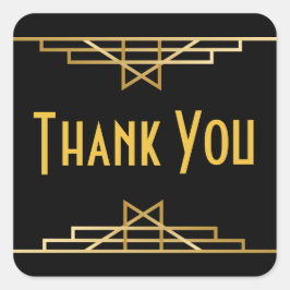 Adesivo Quadrado Art Deco Obrigado Casamento Gatsby Preto e Dourado