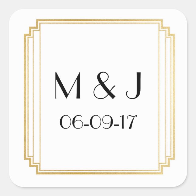Adesivo Quadrado Art Deco Stickers White Dourado Square Favor (Frente)