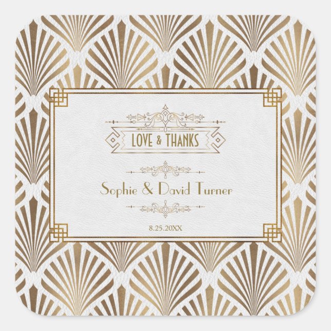 Adesivo Quadrado Art Deco White Gatsby 1920 Wedding (Frente)