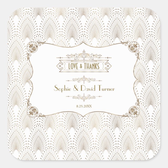 Adesivo Quadrado Art Deco White Gatsby 1920 Wedding (Frente)
