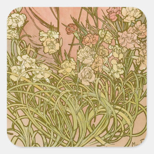 Adesivo Quadrado Art Nouveau Alfonse Mucha Floral