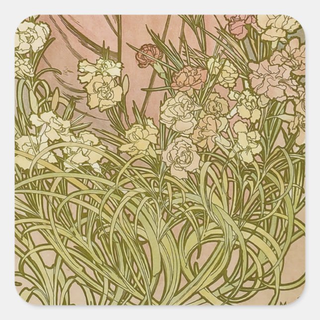 Adesivo Quadrado Art Nouveau Alfonse Mucha Floral (Frente)