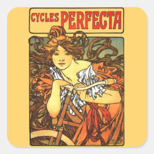 Adesivo Quadrado Art Nouveau Bicicleta Mucha Art