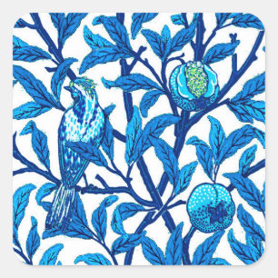 Adesivo Quadrado Art Nouveau Bird and Pomegranate, Cobalt Blue