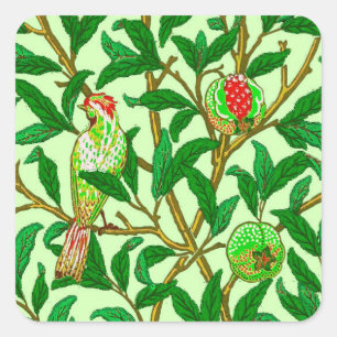 Adesivo Quadrado Art Nouveau Bird e Pomegranate, Verde limão