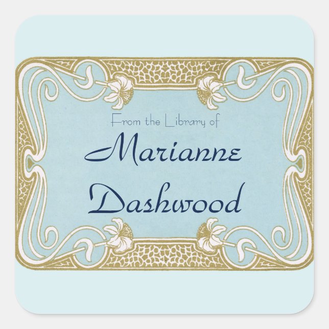 Adesivo Quadrado Art Nouveau Blue e Dourado Quadro (Frente)