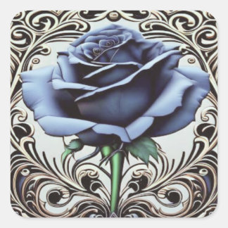 Adesivo Quadrado Art Nouveau Blue Rosa Sticker - Elegantes Des Flor