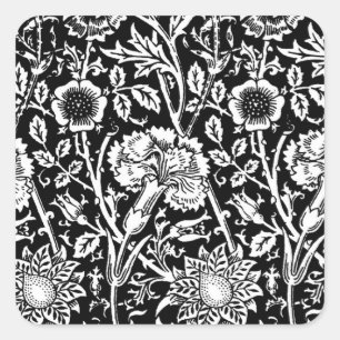 Adesivo Quadrado Art Nouveau Carnação Damask, Preto e Branco
