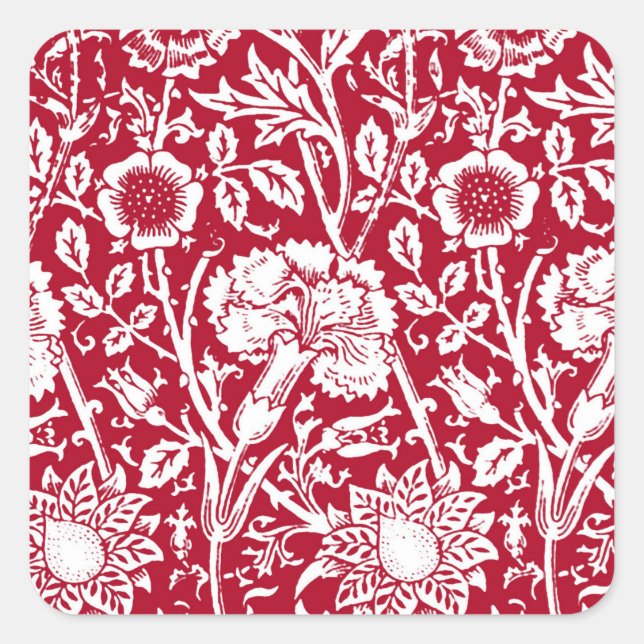 Adesivo Quadrado Art Nouveau Carnação Damask, Red and White (Frente)