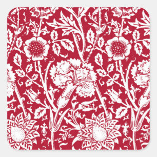 Adesivo Quadrado Art Nouveau Carnação Damask, Red and White