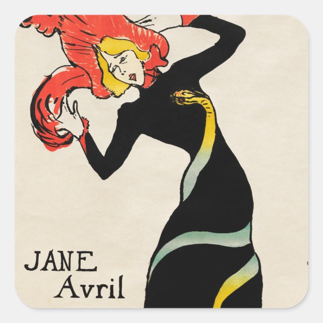 Adesivo Quadrado Art Nouveau Dancer Jane Avril por Toulouse Lautrec (Frente)