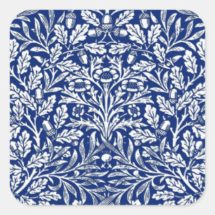 Adesivo Quadrado Art Nouveau Floral Damask, Cobalt Azul e Branco