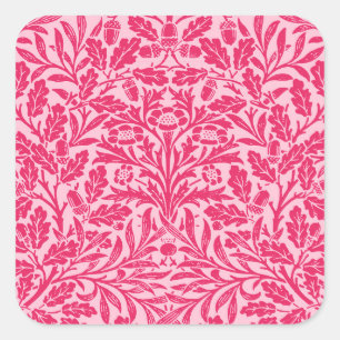 Adesivo Quadrado Art Nouveau Floral Damask, Fuchsia Rosa