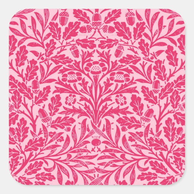 Adesivo Quadrado Art Nouveau Floral Damask, Fuchsia Rosa (Frente)