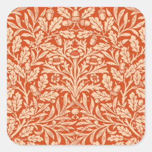 Adesivo Quadrado Art Nouveau Floral Damask, Mandarin Orange