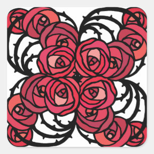 Adesivo Quadrado Art Nouveau Floral, vermelho e rosa preto, design