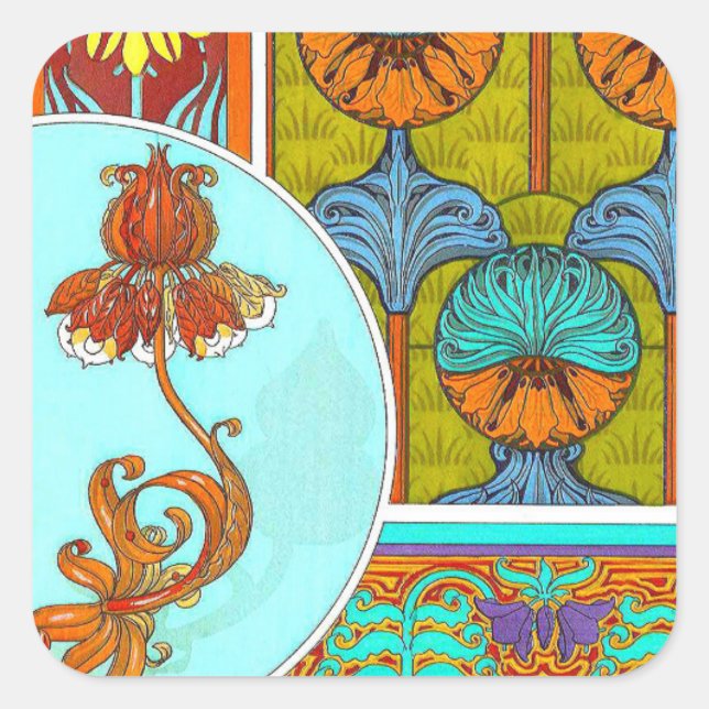 Adesivo Quadrado Art nouveau floral vintage verneuil arte têxtil (Frente)