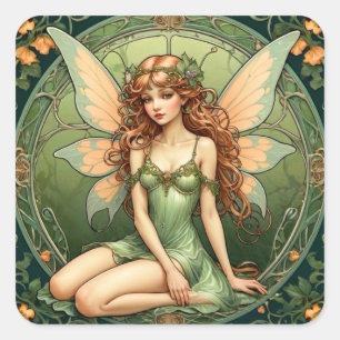 Adesivo Quadrado Art Nouveau Green Fairy