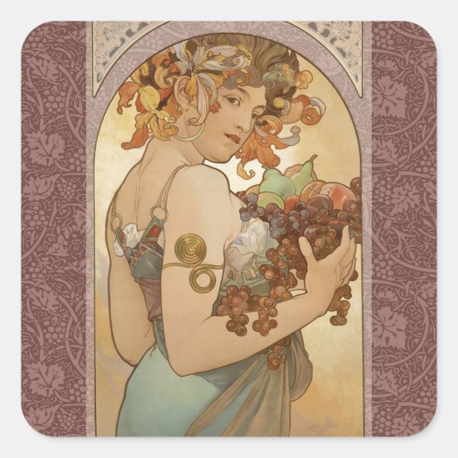 Adesivo Quadrado Art Nouveau Mulher Mucha Linda (Frente)