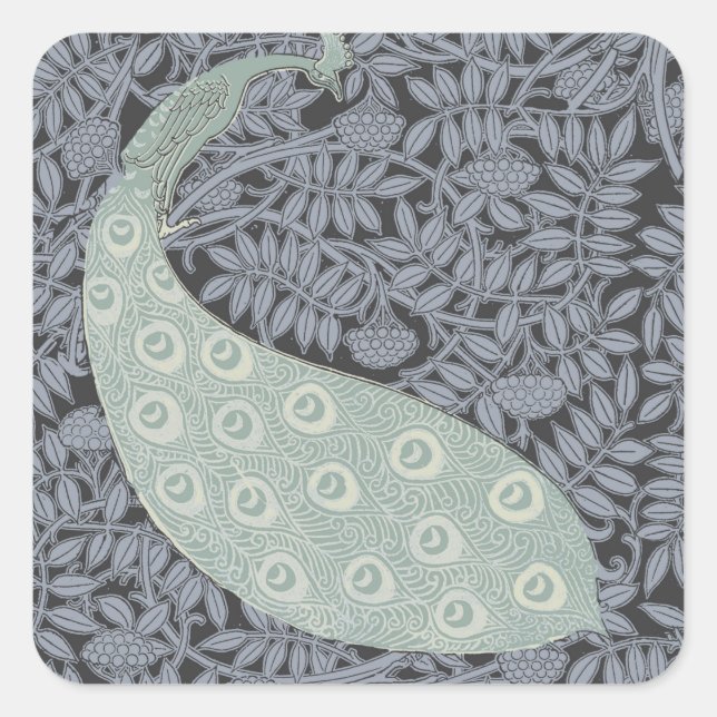 Adesivo Quadrado Art Nouveau Peacock Classic Vintage Bird (Frente)