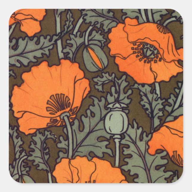 Adesivo Quadrado Art Nouveau - Poppies Vermelhos (Frente)