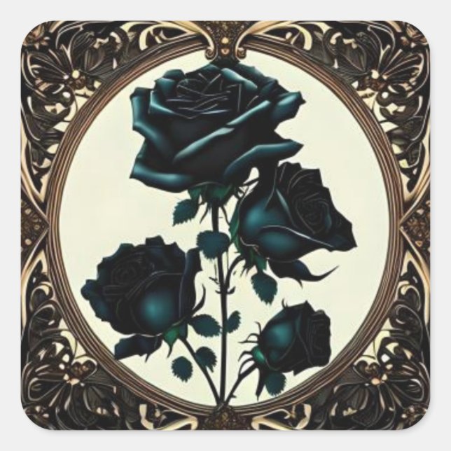 Adesivo Quadrado Art Nouveau Rosa Preto (Frente)