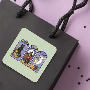 Adesivo Quadrado Art Nouveau Witch Owl Cat Halloween