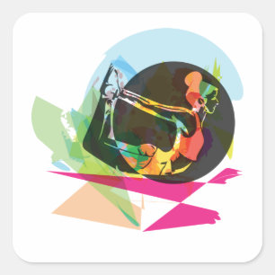 Adesivo Quadrado Arte abstrata colorida de pose de yoga fitness e b
