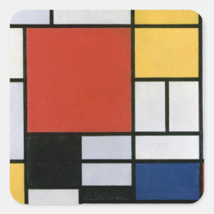Adesivo Quadrado Arte abstrata em vermelho azul amarelo de Piet Mon