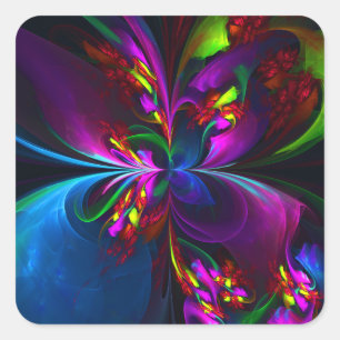 Adesivo Quadrado Arte abstrata floral moderna padrão vermelho azul