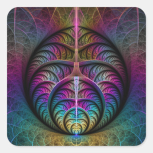 Adesivo Quadrado Arte abstrata fractal colorida e psicodélica