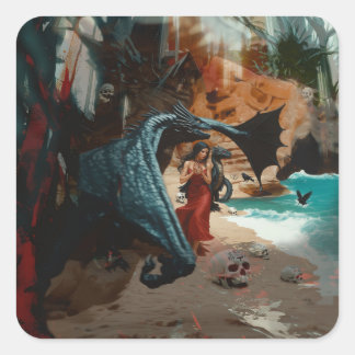 Adesivo Quadrado Arte AI Escura Oculta Escura Oculta abstrato Drago