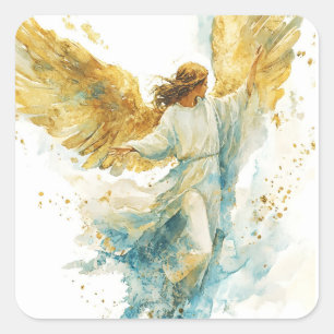 Adesivo Quadrado Arte Angelical Católica Religiosa Anjo Dourado