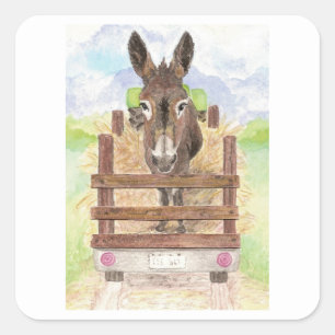 Adesivo Quadrado Arte Animal de Fazenda Cachorro Burro Cachorro