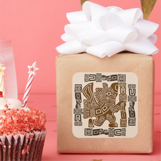 Adesivo Quadrado Arte Antiga Tribal do Guerreiro de Águia Asteca (Festa)