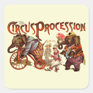 Adesivo Quadrado Arte Antiguária Elefante de Procissão Circus
