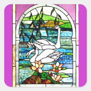 Adesivo Quadrado Arte bonita do vitral das cisnes