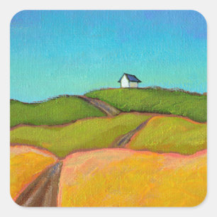 Adesivo Quadrado Arte bonito da paisagem pouca pintura de casa do