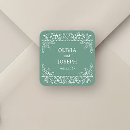 Adesivo Quadrado Arte Botânica em Linha Verde Sálvia | Casamento